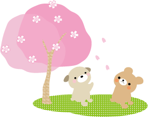 クマとわんちゃんのお花見イラスト