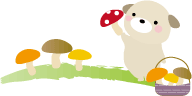 奈良版：キノコ狩りわんちゃんのイラスト
